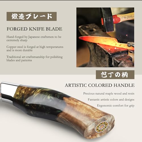 SHAN ZU 8-Inch Damascus Chef Knife Japanese Kitchen Knife - Gold Pattern, Hand Forged