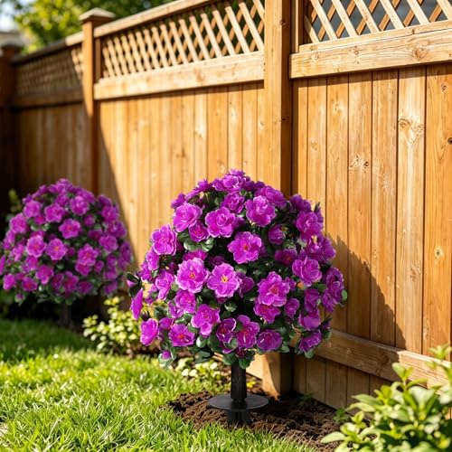 Artificial Azalea Topiary Ball with Ground Stake, UV-Resistant Faux Plant