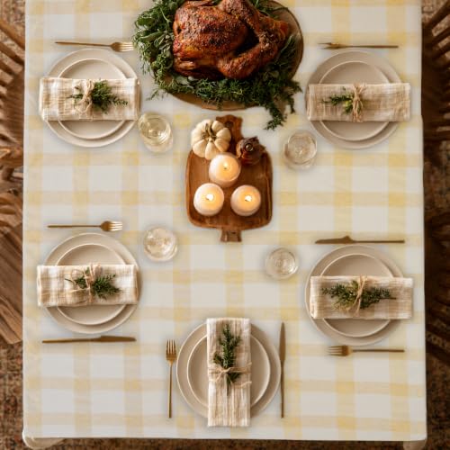 Cotton Craft White & Gold Lurex Plaid Tablecloth 52x70 in, Rectangular