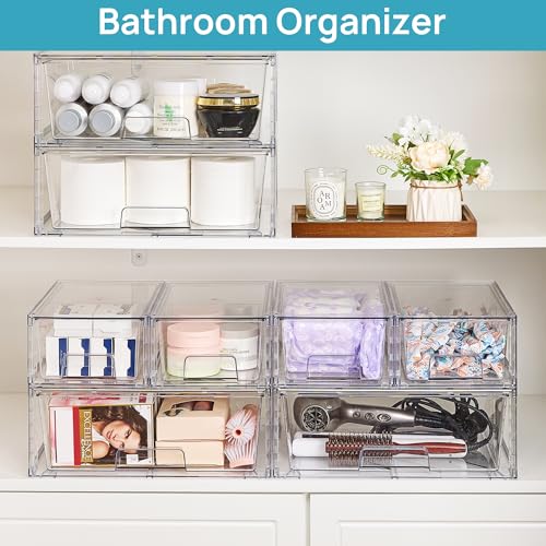 Clear Stackable Storage Drawers 3-Pack Wide Organizer Set