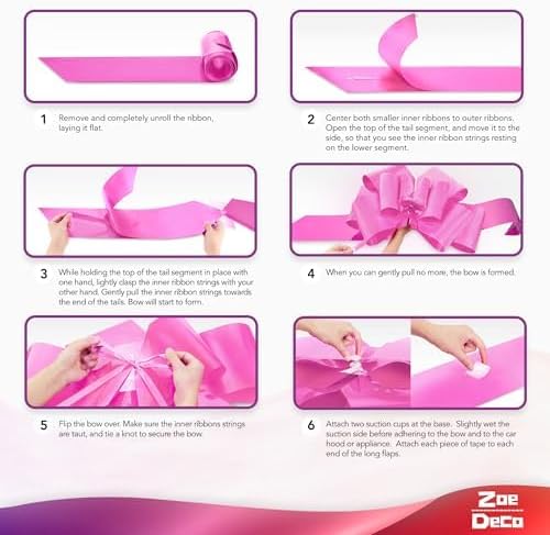 Zoe Deco - Giant Pink Car Bow - 30 Inch with 2 Gold Accessory Bows for Celebrations | Perfect for Birthdays, Weddings & Surprises