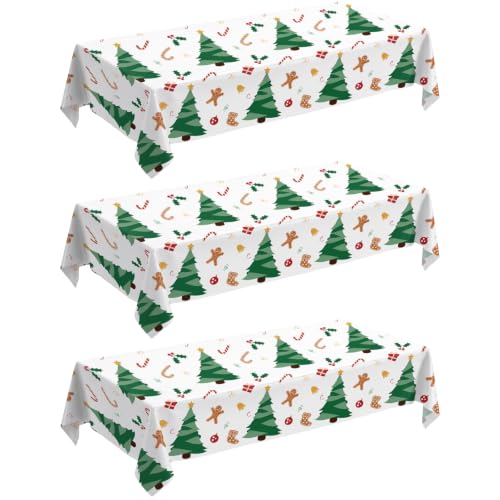 JHDZDHY 3 Pack Christmas Tree Tablecloths 54 x 108 in Disposable PEVA Table Covers