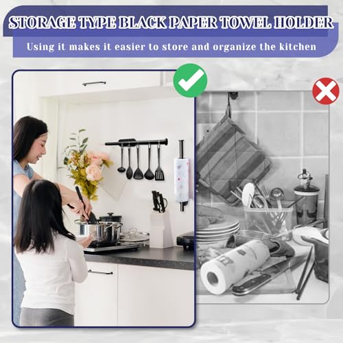 Bollove Black Stainless Steel Paper Towel Holder Self Adhesive Under Cabinet