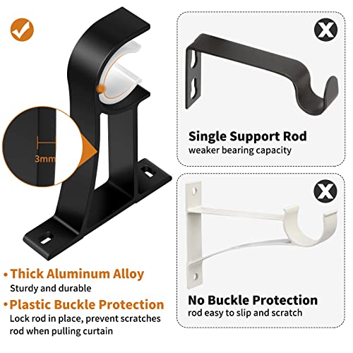 Heavy Duty Curtain Rod Brackets, Aluminum Alloy Wall Mount Hooks for 1-Inch Rods