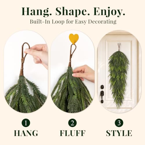 35-Inch Christmas Teardrop Swags - Deep Green, 2 Pack, Norfolk Pine Foliage