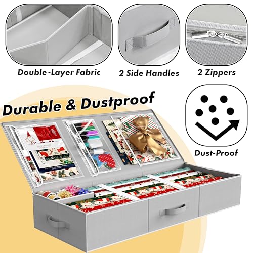 Wrapping Paper Storage Organizer Fits 40 Rolls with Pockets Gray