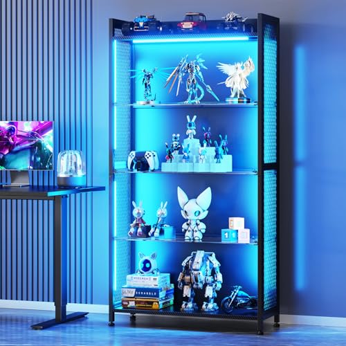 5-Tier RGB LED Display Cabinet with Glass Shelves & Metal Mesh