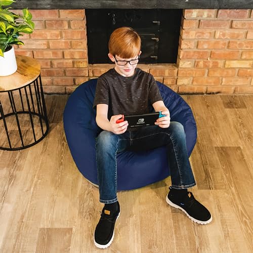 Kids Classic Bean Bag Chair for Bedroom & Reading Nook, Easy-Clean Navy