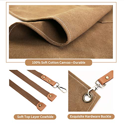 Cotton Canvas Chef Apron with Pockets - Adjustable Cross Back Bib
