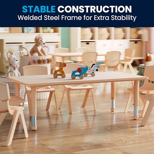 Kids Plastic Activity Table Set of 1 - Natural Finish, Adjustable Height, Seats 6