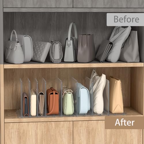 Clear Purse Organizer for Closet with Adjustable Dividers for Handbags