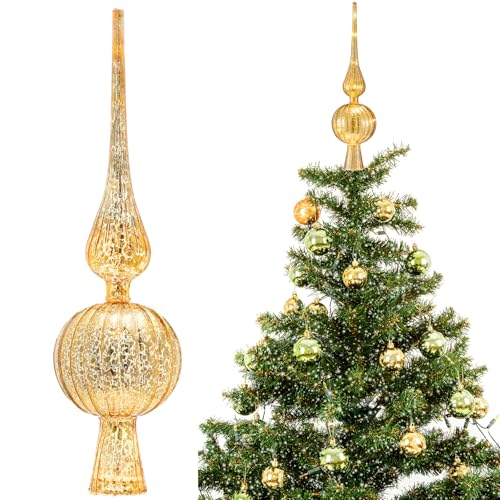12-Inch Mercury Glass Christmas Tree Topper - Vintage Gold Finial Ornament