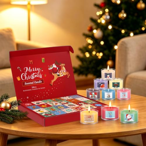 Howemon 24 Days Advent Calendar Candles 2026 – 24 Variety Scented Soy Wax Gift Set (#1)