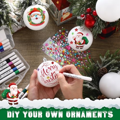 DIY Christmas Ornament Kit - 24 White Plastic Balls with Markers & Stickers - Variation of 24