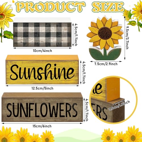 Sunflower Tiered Tray Decor Set - 4 Piece Wooden Sign & Faux Book Stack