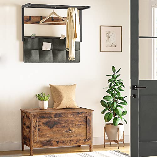 Rustic Brown Wooden Storage Chest and Bench with Safety Hinge