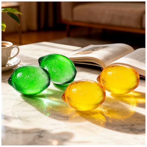4-Piece Glass Lemon Figurine Set - 2 Inch Decorative Tabletop Fruit Ornaments