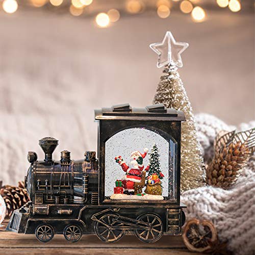 Christmas Musical Snow Globe Train Lantern - Lighted Swirling Glitter Santa