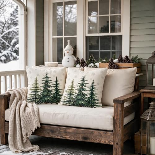 Smozenith 18x18 Inch Christmas Tree Forest Green Pillow Covers Set of 2 - Holiday Decor