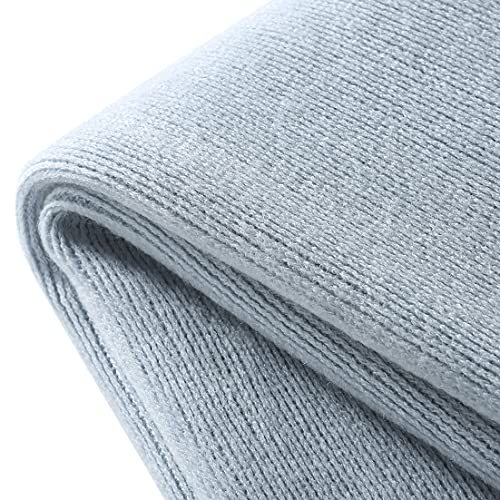 Pale Blue Knitted Throw Blanket with Fringe, 50x60 Inch Soft Acrylic