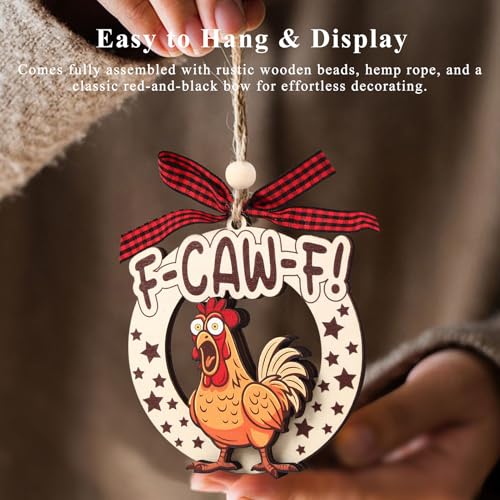 Fynleka Wooden Chicken Christmas Ornament - Farmhouse Holiday Decor for Adults & Chicken Lovers