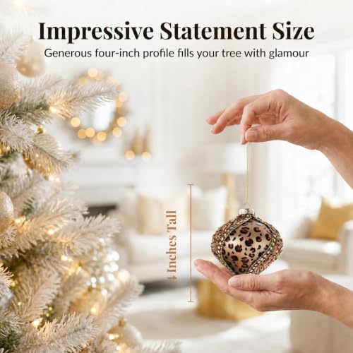 Glass Leopard Print Holiday Ornaments Set of 2 - 100MM Decorative Xmas Balls