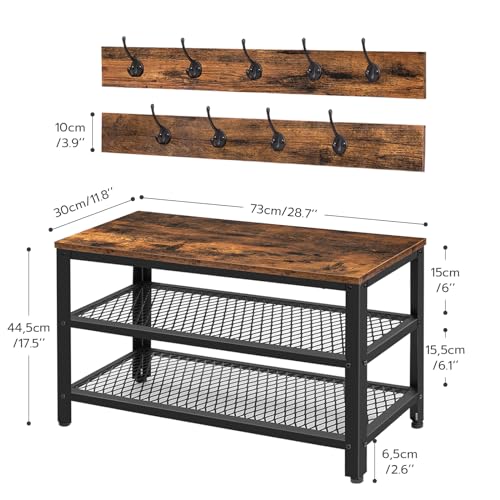 Entryway Hall Tree with Storage Bench and 9 Coat Hooks - Rustic Brown