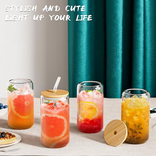 12-Piece 16oz Can Shaped Glass Cup Set with Bamboo Lids and Straws