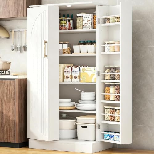 47-Inch Freestanding Kitchen Pantry Cabinet with Adjustable Shelves - White