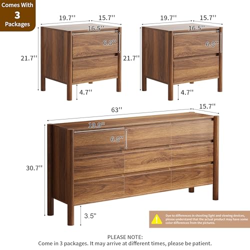 3-Piece Bedroom Furniture Set: 9-Drawer Dresser and 2 Nightstands