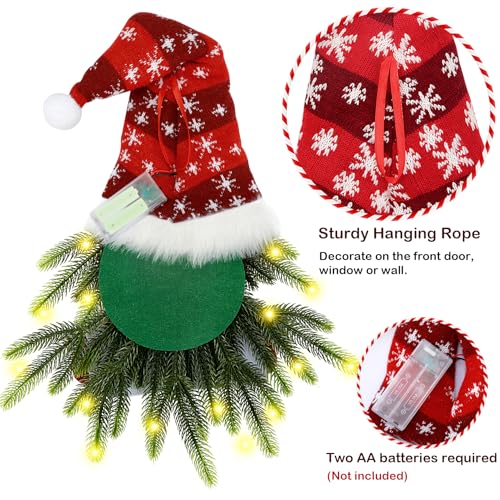 KaKaPops Red Lighted Gnome Christmas Wreath for Front Door, 28 Inch