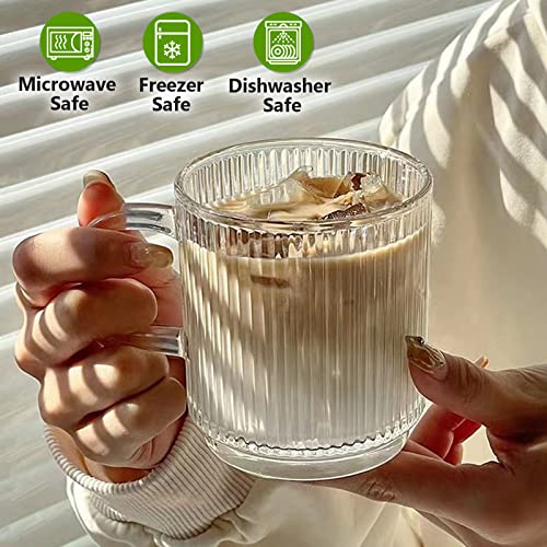 Qipecedm 12oz Glass Coffee Mug Set with Handle - Clear Drinkware for Hot & Cold Beverages