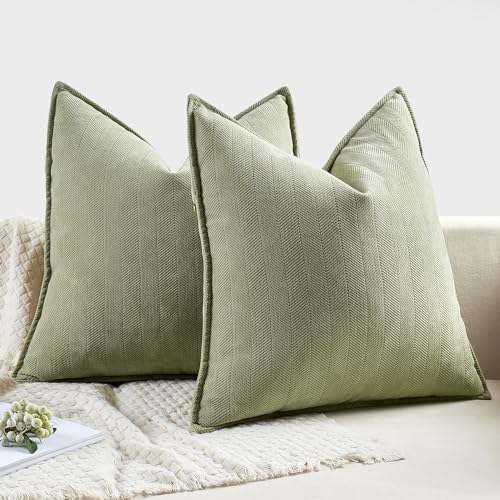 MIULEE Sage Green Chenille Decorative Throw Pillow Covers 20x20 - Set of 2