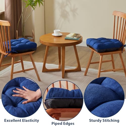 Tufted Dining Chair Cushions, 15.5-inch Non-Slip Seat Pads, Set of 4, Navy
