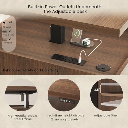 71-Inch Electric Standing Desk and Bookshelf Set with File Cabinet