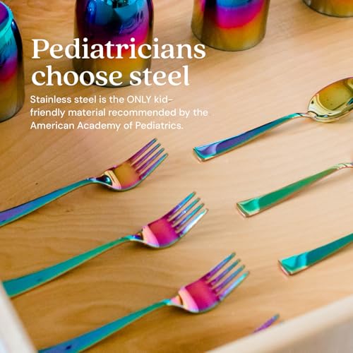Stainless Steel Kids Utensil Set Rainbow Fork and Spoon