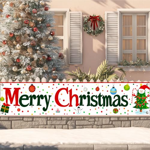 Merry Christmas Banner Ornament Decor 78 x 17 Inch - BlissYard Christmas Decor Banner001