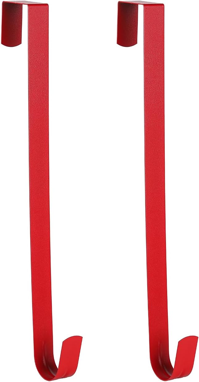 Sattiyrch 12" Wreath Hanger - Durable Steel Over The Door Hook for Front Door | Red Color