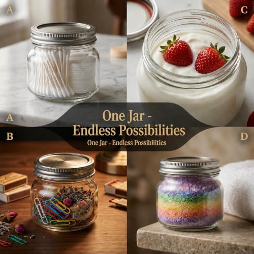 8 oz Wide Mouth Mason Jars with Airtight Lids - 4 Pack Clear Glass Jars