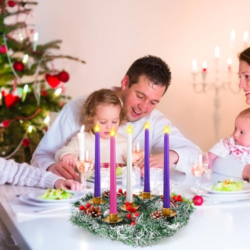 12-Inch Christmas Advent Wreath Candle Holder with 5 Flameless LED Candles