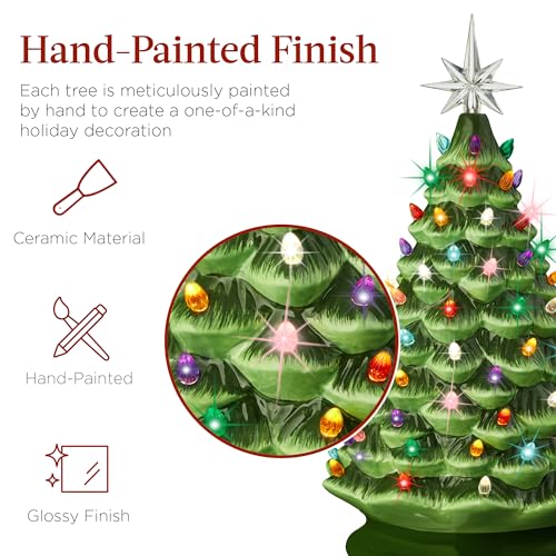 18-Inch Pre-Lit Hand-Painted Ceramic Christmas Tree - Tabletop Holiday Decor