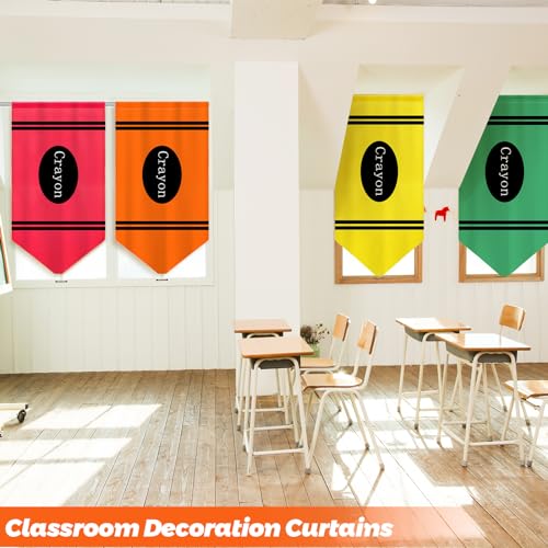 Crayon Print Velvet Curtains for Classroom & Kids Room - 6 Piece Set