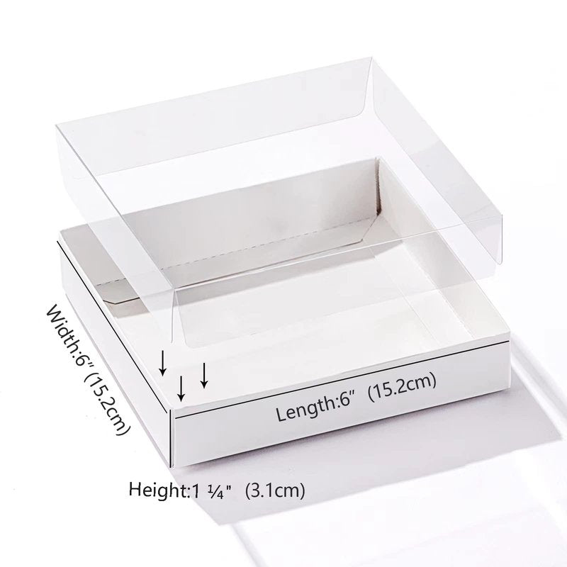 JCXPACK 50 PCS Clear White 6" x 6" x 1" Cookie Boxes with Full Window - Macaron, Cake, Chocolate Bomb Boxes