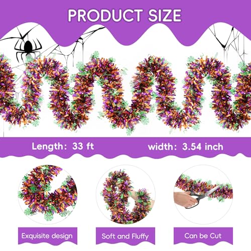 33ft Halloween Metallic Tinsel Garland with Green Spider Web Ornaments