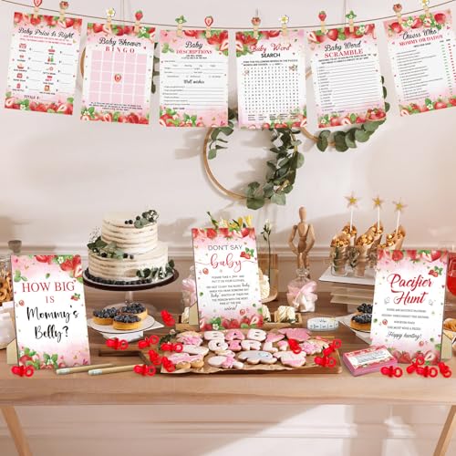 Sherr 476 Pcs Strawberry Baby Shower Games Set - Activities & Party Supplies, Red/Strawberry