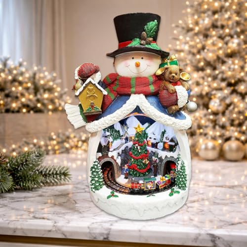 20-Inch Animated Snowman Christmas Village Scene LED Lighted Decor with Moving Train