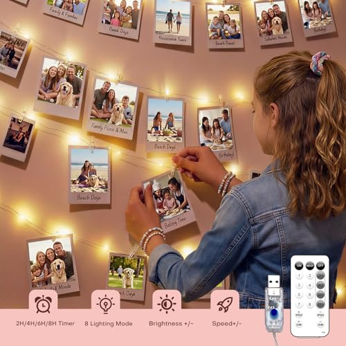 Photo Clip String Lights: 40ft 120 LED Fairy Lights with 50 Clips & Timer
