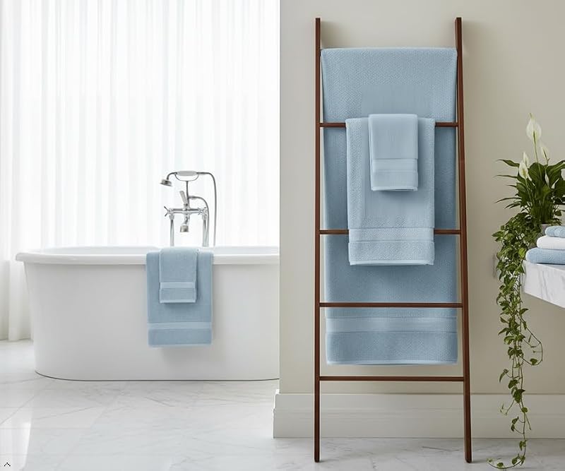 6-Piece Cotton Bath Towel Set - Ultra Soft & Absorbent - Sky Blue