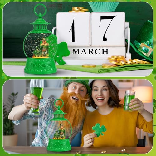 St. Patrick's Day Light-Up Snow Globe with 6H Timer, USB or Battery Powered