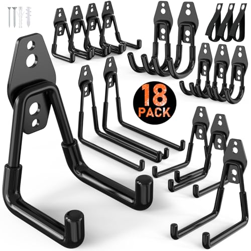 Heavy-Duty Steel Garage Hooks 18-Pack Wall Mount Tool Organizer